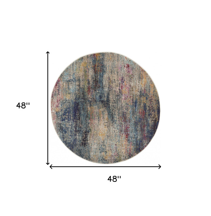 4' x 4' Multicolor Round Abstract Power Loom Non Skid Area Rug