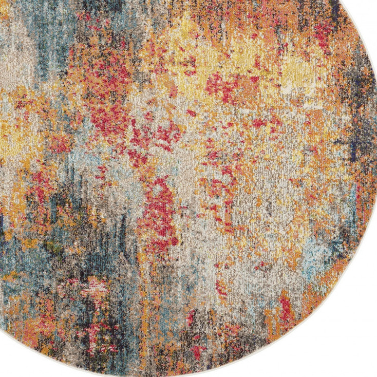 4' x 4' Multicolor Round Abstract Power Loom Area Rug
