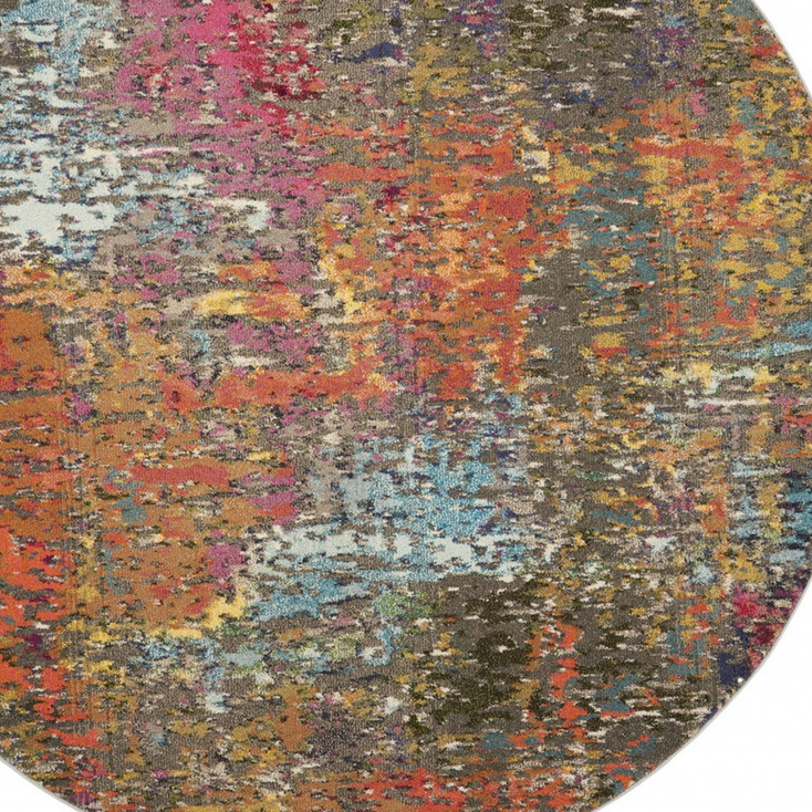 4' x 4' Sunset Abstract Power Loom Non Skid Round Area Rug