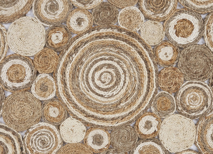 4' Multi-Toned Intricate Circle Natural Round Jute Area Rug