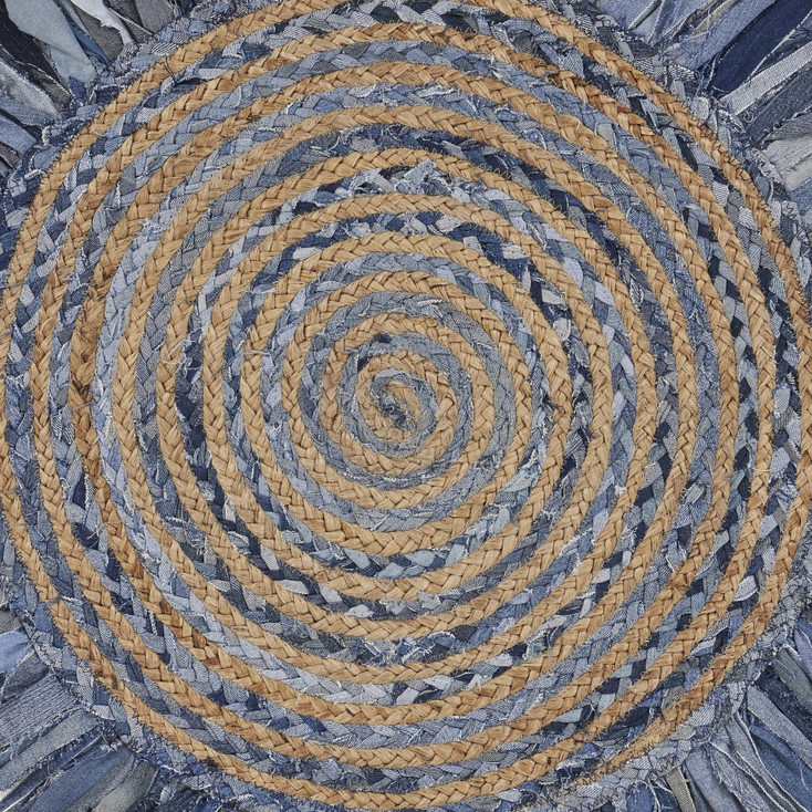 4' Denim and Natural Jute Round Swirl Fringed Rug