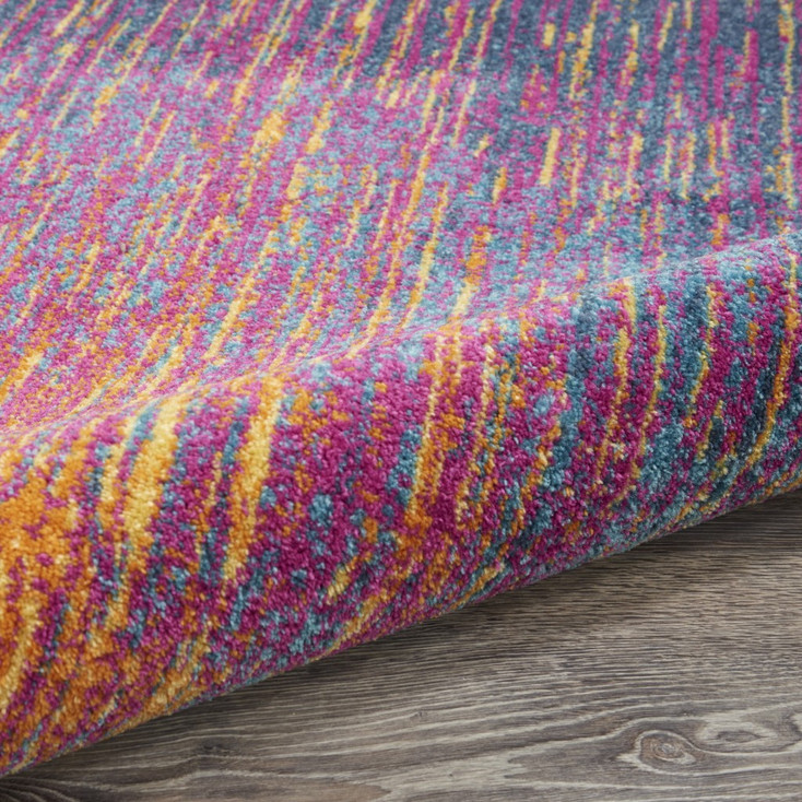 5' Blue & Pink Round Abstract Power Loom Area Rug