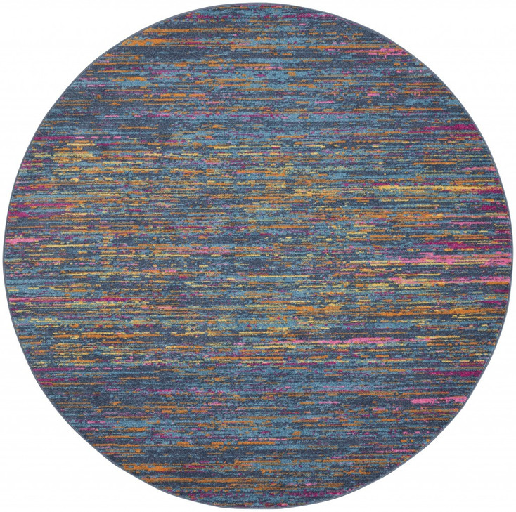 5' Blue and Orange Round Abstract Power Loom Area Rug