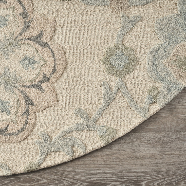 5' Blue and Ivory Round Wool Hand Tufted Area Rug
