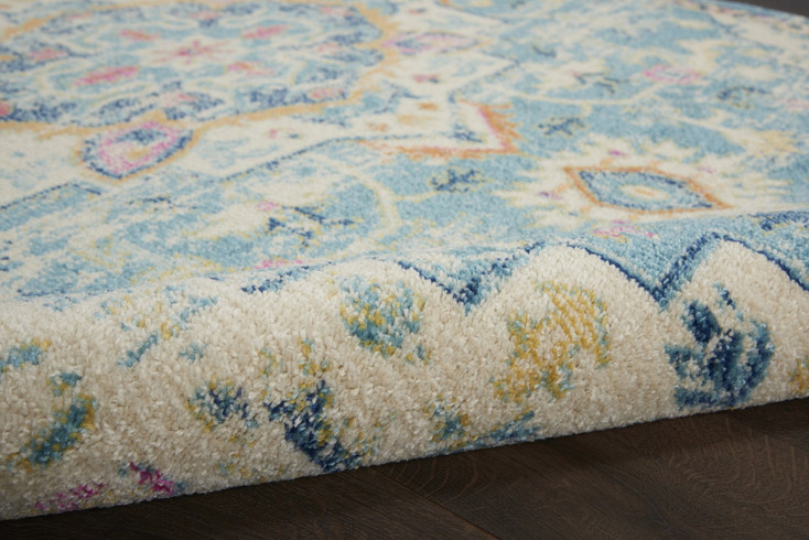 5' Blue and Ivory Round Dhurrie Area Rug