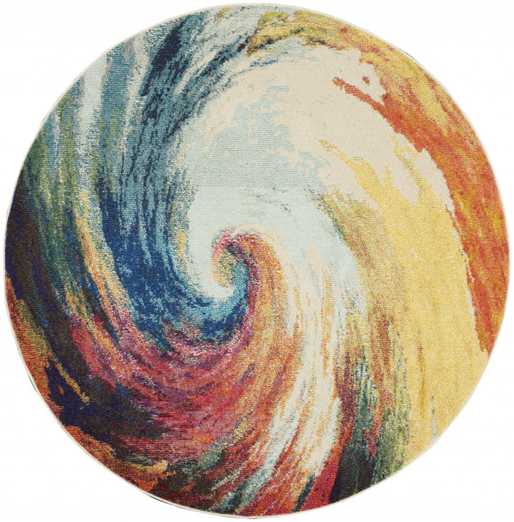 5' x 5' Wave Round Abstract Power Loom Non Skid Area Rug