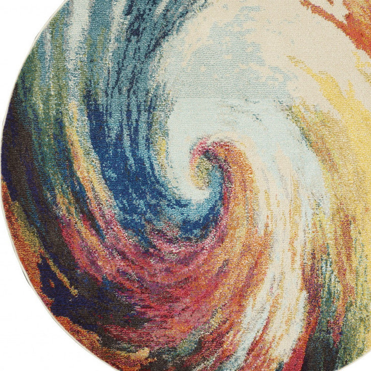 5' x 5' Wave Round Abstract Power Loom Non Skid Area Rug