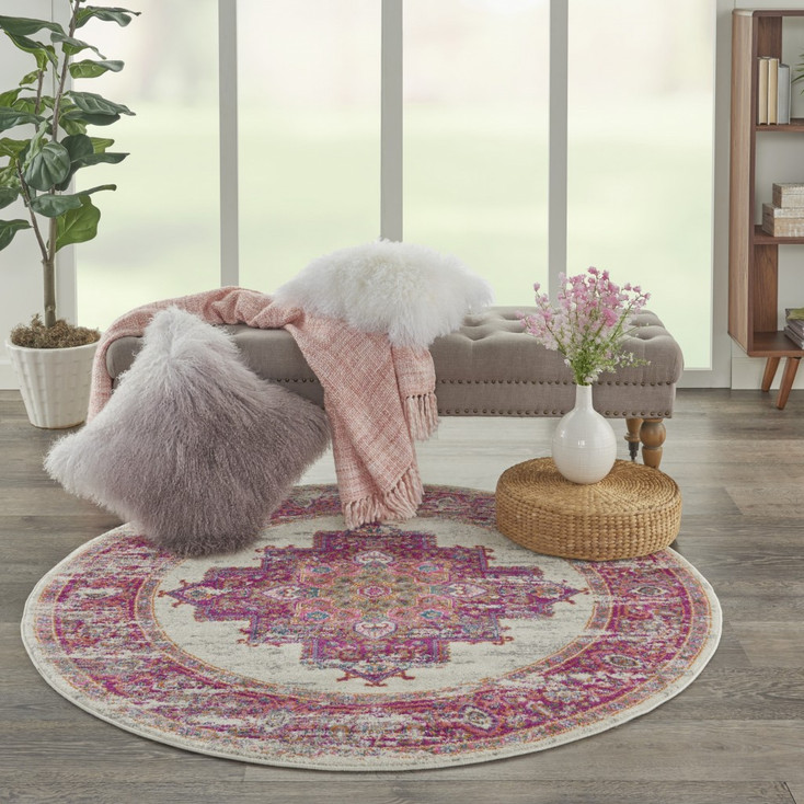 5' Fuchsia Round Power Loom Polypropylene Area Rug