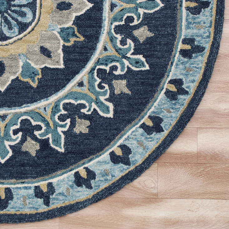 5' Round Blue Floral Medallion Area Rug