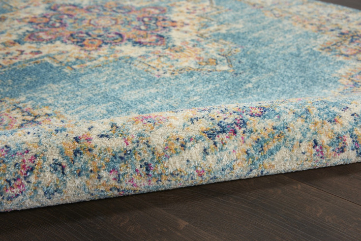 5' Light Blue Round Southwestern Power Loom Area Rug