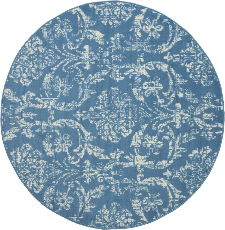 5' Blue Round Damask Power Loom Area Rug