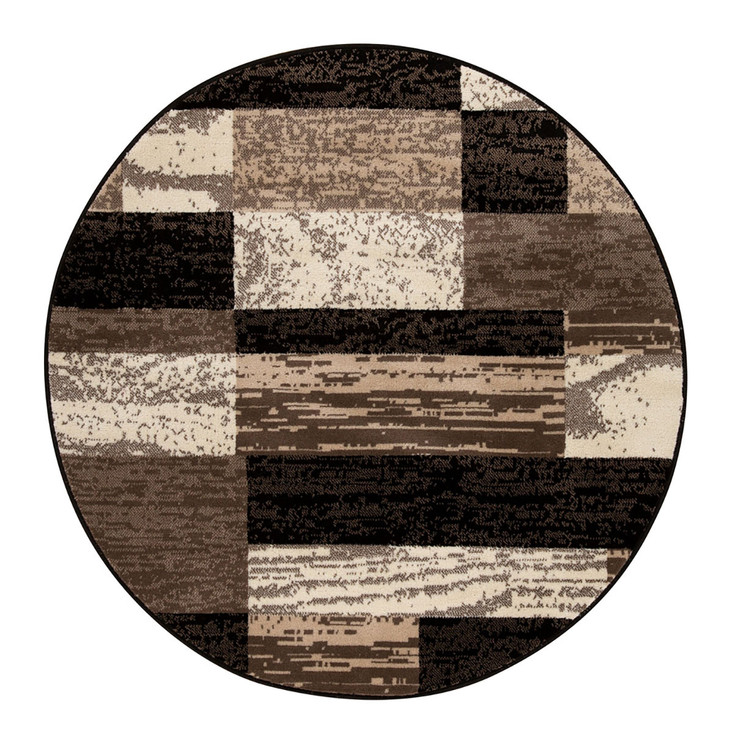 5' Round Chocolate Round Patchwork Power Loom Stain Resistant Area Rug
