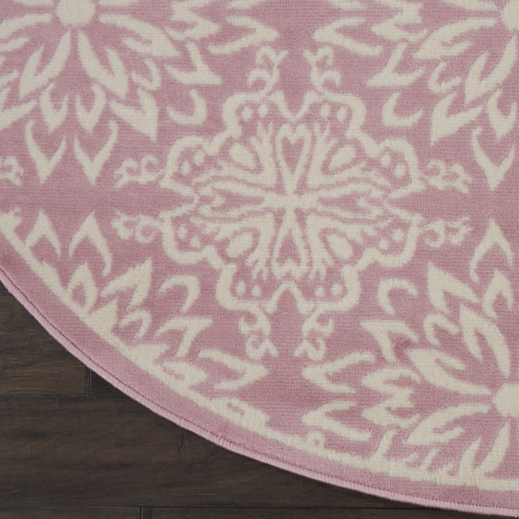5' Pink Round Floral Power Loom Area Rug