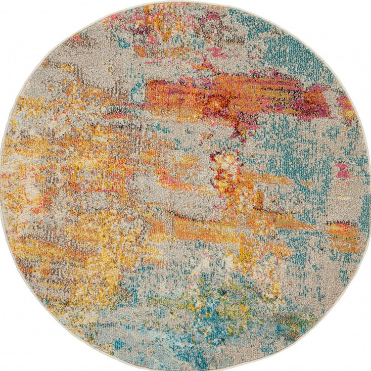 5' x 5' Sealife Round Abstract Power Loom Non Skid Area Rug