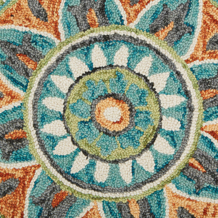6' Blue and Green Round Wool Geometric Hand Tufted Area Rug
