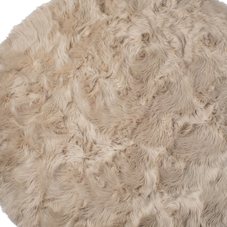 6' x 6' Taupe Round Faux Fur Washable Non Skid Area Rug