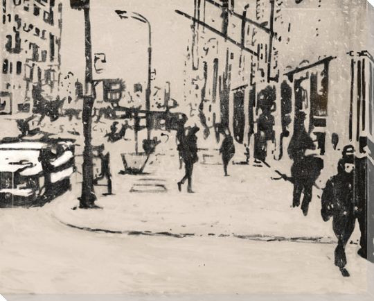 City Sidewalk Cityscape Wrapped Canvas Giclee Print Wall Art