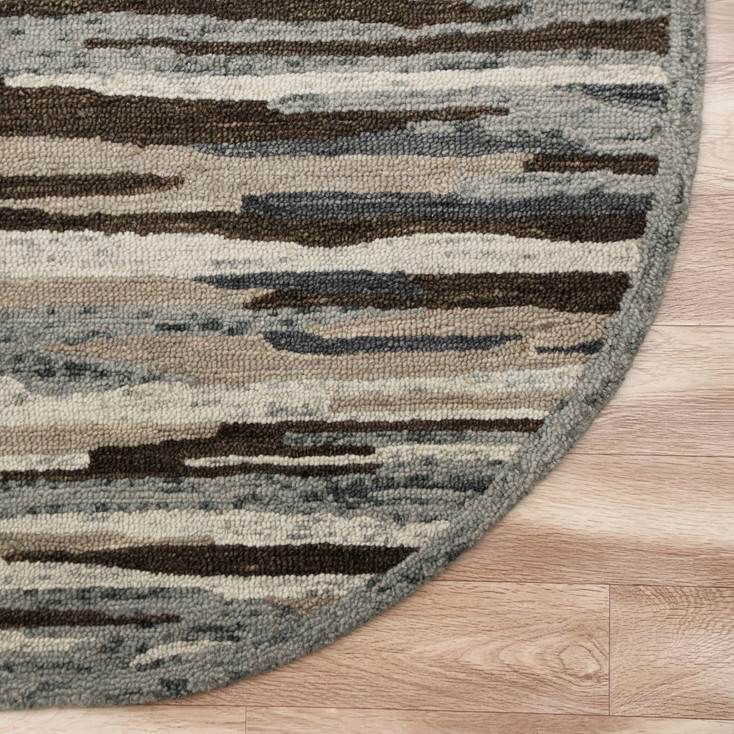 6' Gray and Brown Round Wool Hand Tufted Area Rug