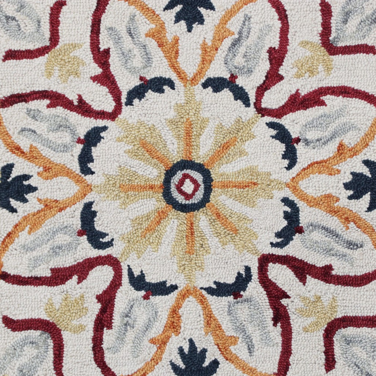 6' Red and Ivory Round Wool Hand Tufted Area Rug