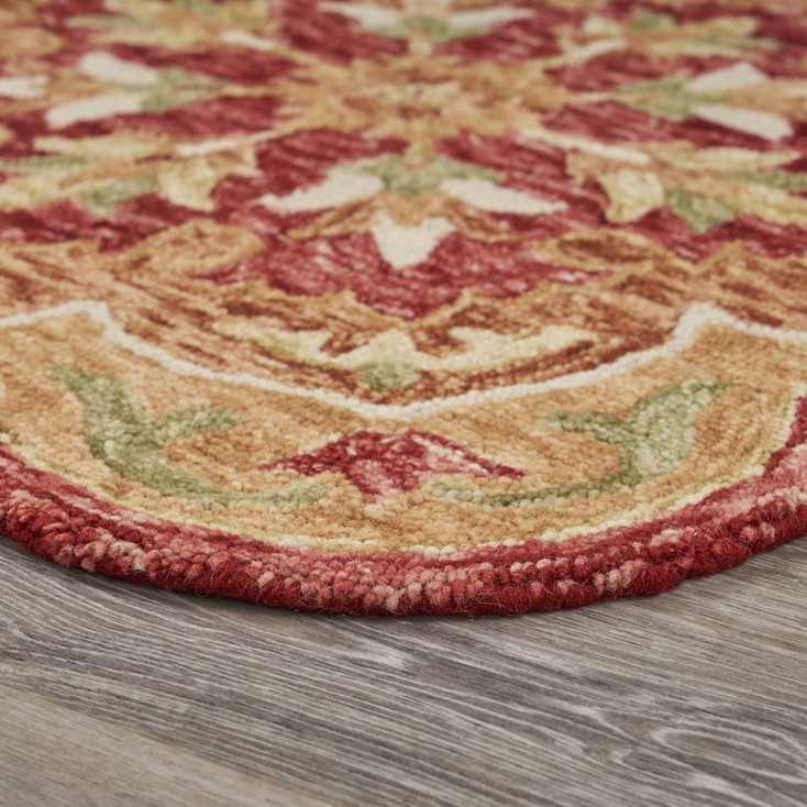 6' Round Rustic Red Scalloped Edge Area Rug