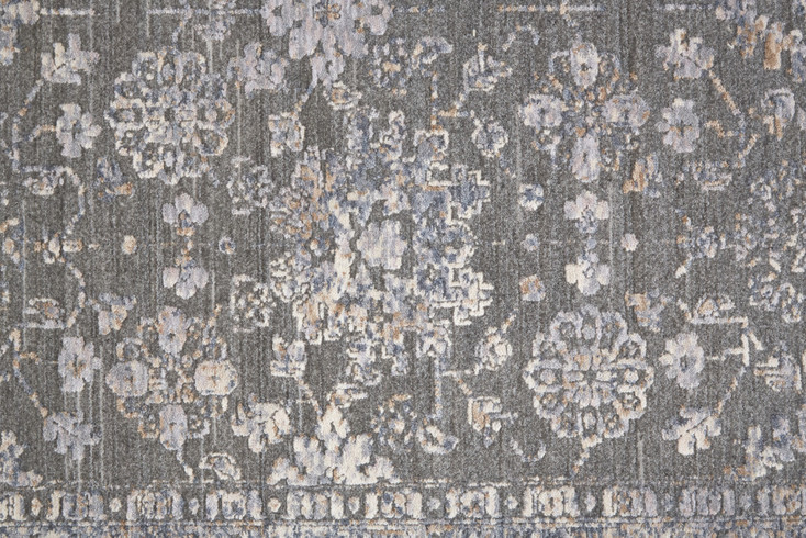 6' Taupe Gray and Orange Round Floral Power Loom Area Rug