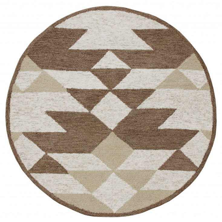 6' Brown and Ivory Round Wool Hand Tufted Area Rug