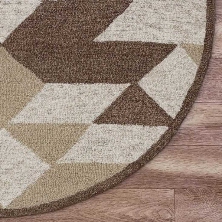 6' Brown and Ivory Round Wool Hand Tufted Area Rug