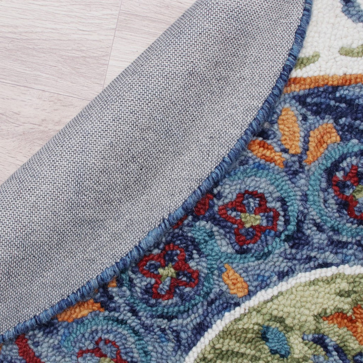 6' Blue and White Round Wool Hand Tufted Area Rug
