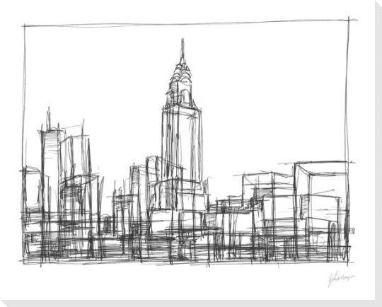 Wire Frame Cityscape II Wrapped Canvas Giclee Print Wall Art