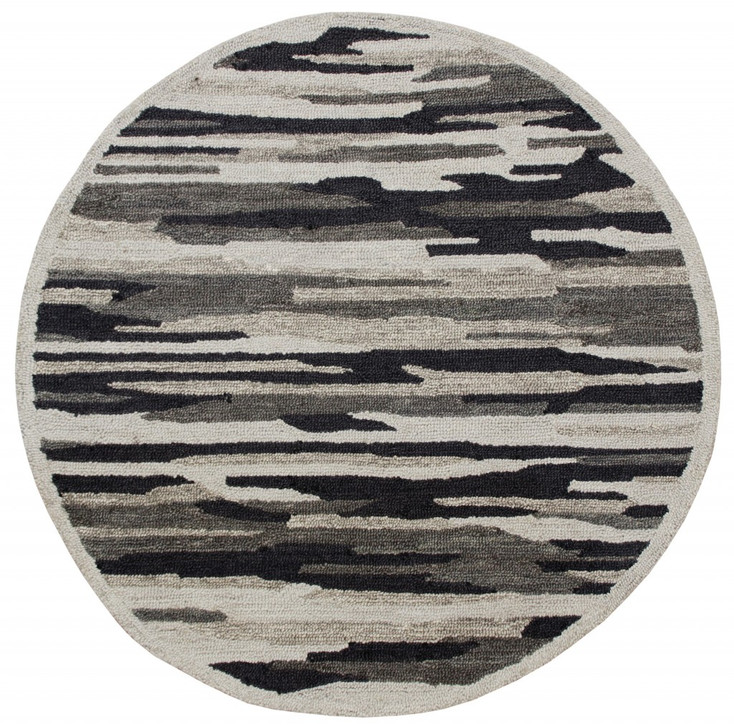 6' Black and Gray Round Wool Hand Tufted Area Rug