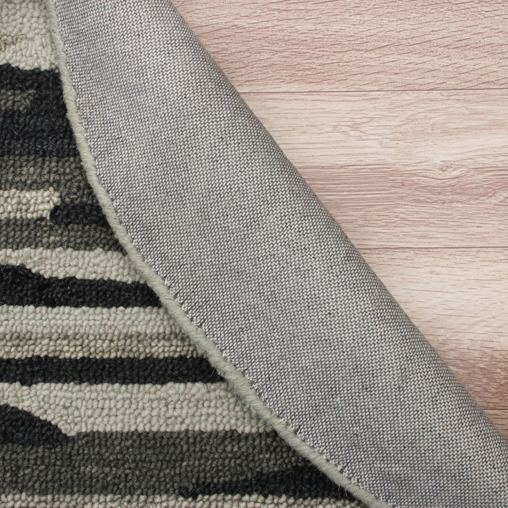 6' Black and Gray Round Wool Hand Tufted Area Rug