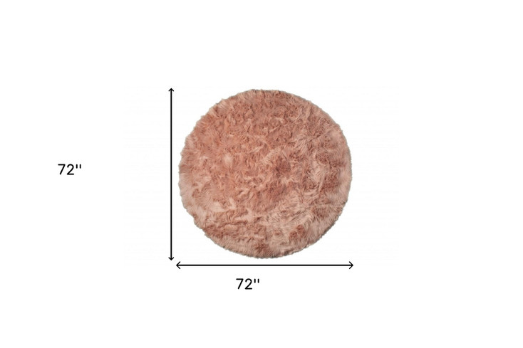 6' x 6' Dusty Rose Round Faux Fur Washable Non Skid Area Rug