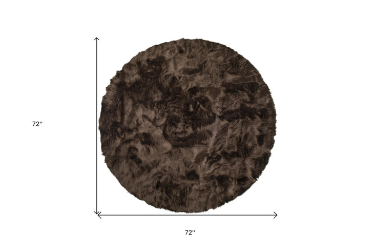 6' x 6' Chocolate Round Faux Fur Washable Non Skid Area Rug