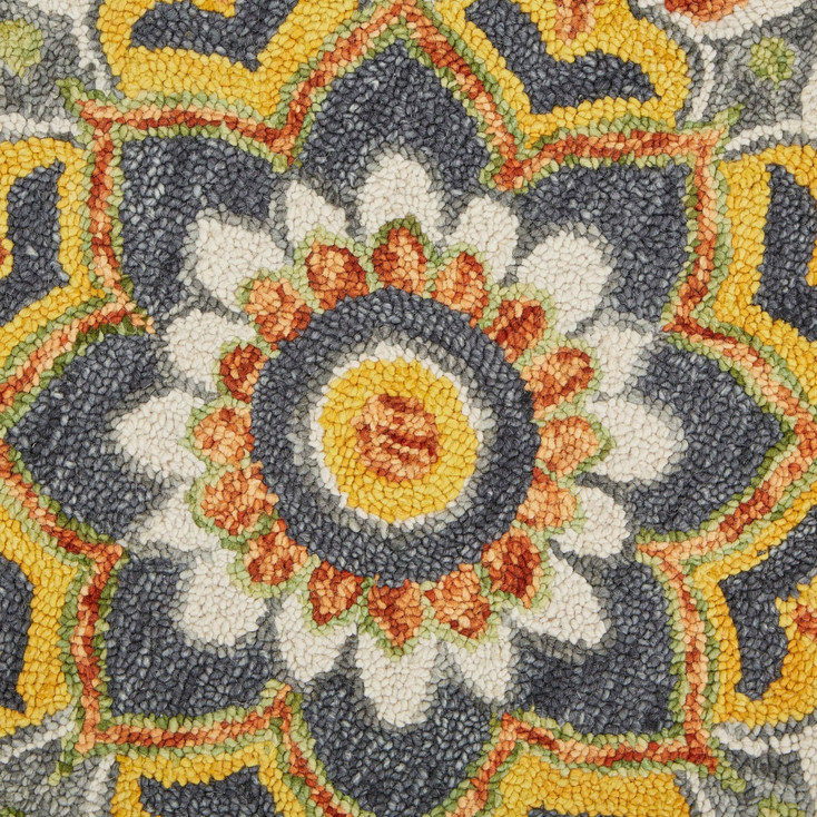6' Gray Round Wool Geometric Hand-Tufted Area Rug