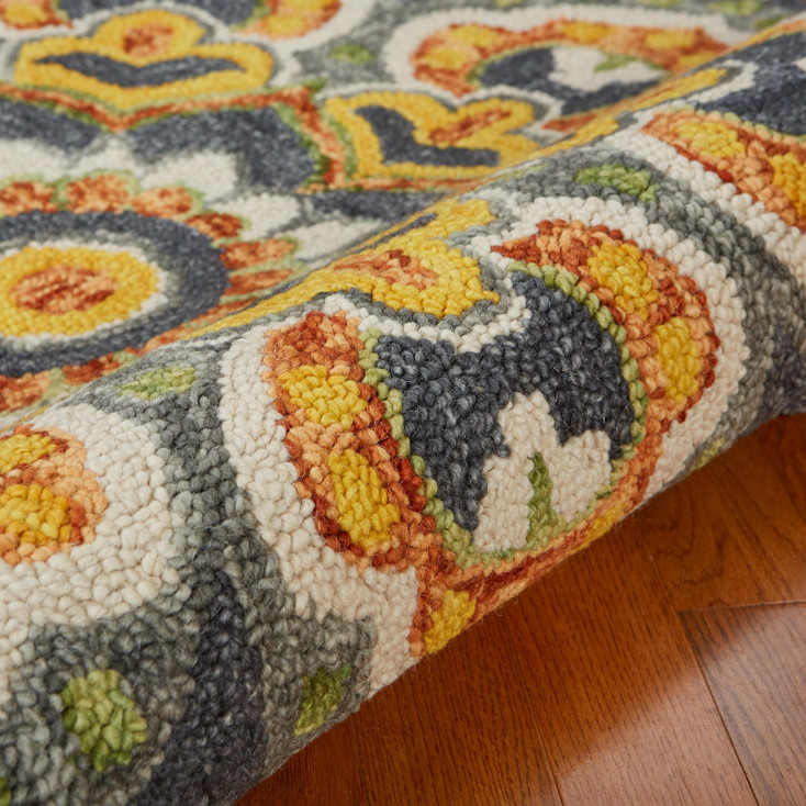 6' Gray Round Wool Geometric Hand-Tufted Area Rug