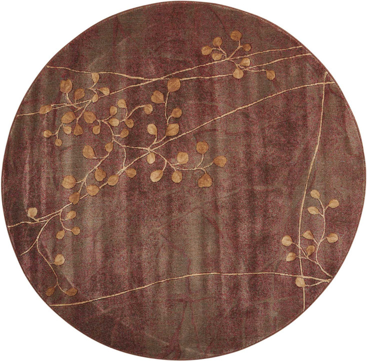 6' Brown Round Floral Power Loom Area Rug