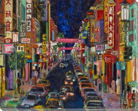 San Francisco China Town Wrapped Canvas Giclee Print Wall Art