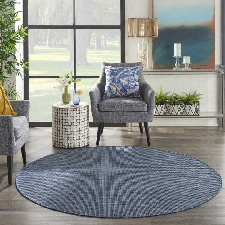 6' Navy Blue Round Power Loom Area Rug