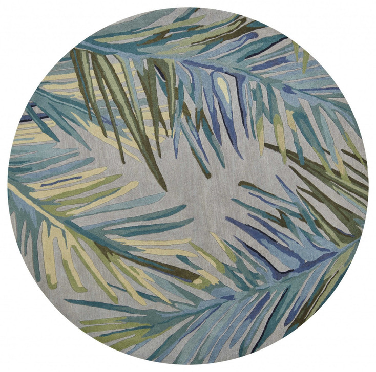 7' Round Wool Grey or Blue Area Rug