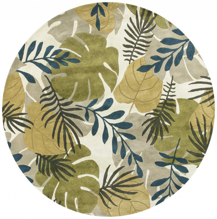 7' Round Wool Ivory Color Area Rug
