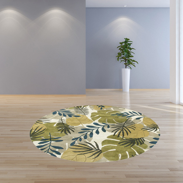 7' Round Wool Ivory Color Area Rug