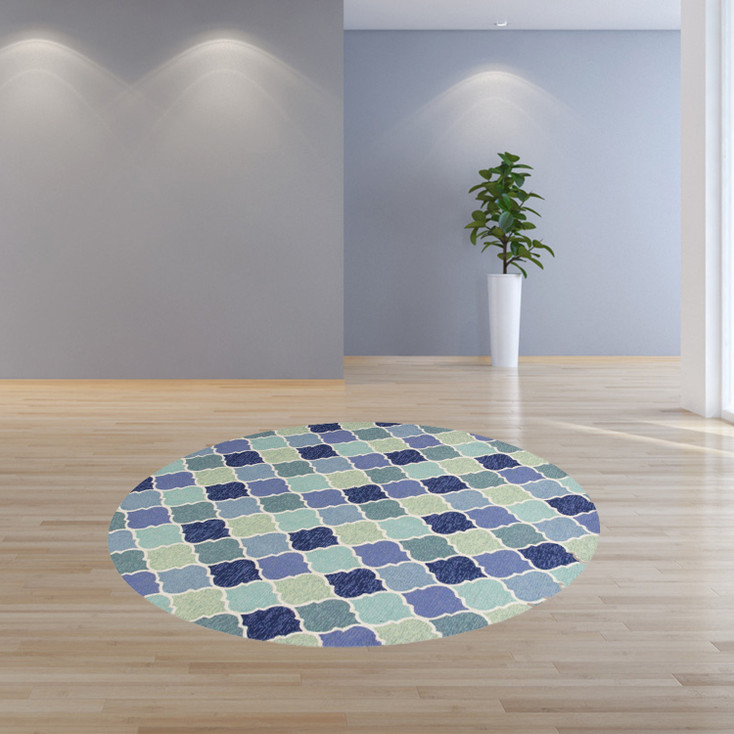 7' Round UV Treated Polypropylene Blue Area Rug