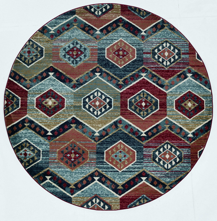 7' Round Multicolor Geometric Diamond Indoor Area Rug