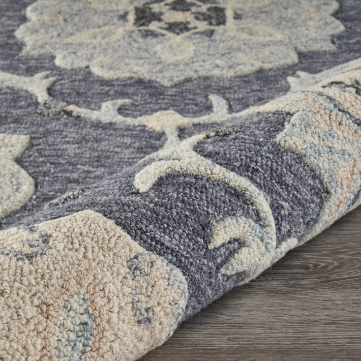 7' Blue and Gray Round Wool Hand Tufted Area Rug