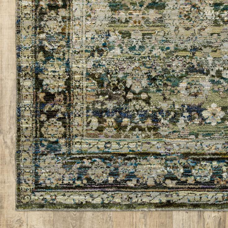 7' Round Green and Brown Floral Area Rug