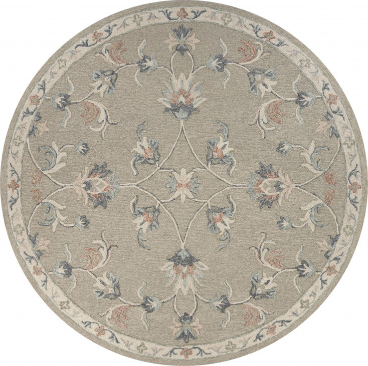 7' Gray Round Wool Hand Tufted Area Rug