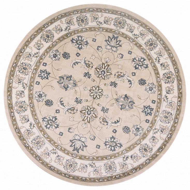 8' Round Polypropylene Beige or Ivory Area Rug