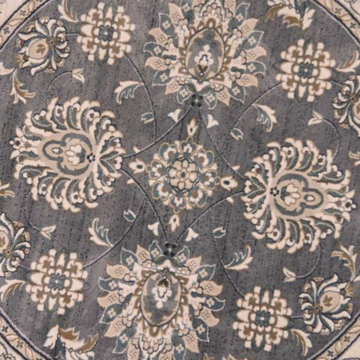 8' Gray and Ivory Round Floral Area Rug