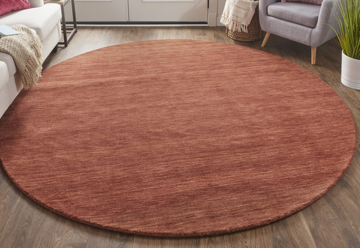 8' Orange and Red Round Wool Hand Woven Stain Resistant Area Rug