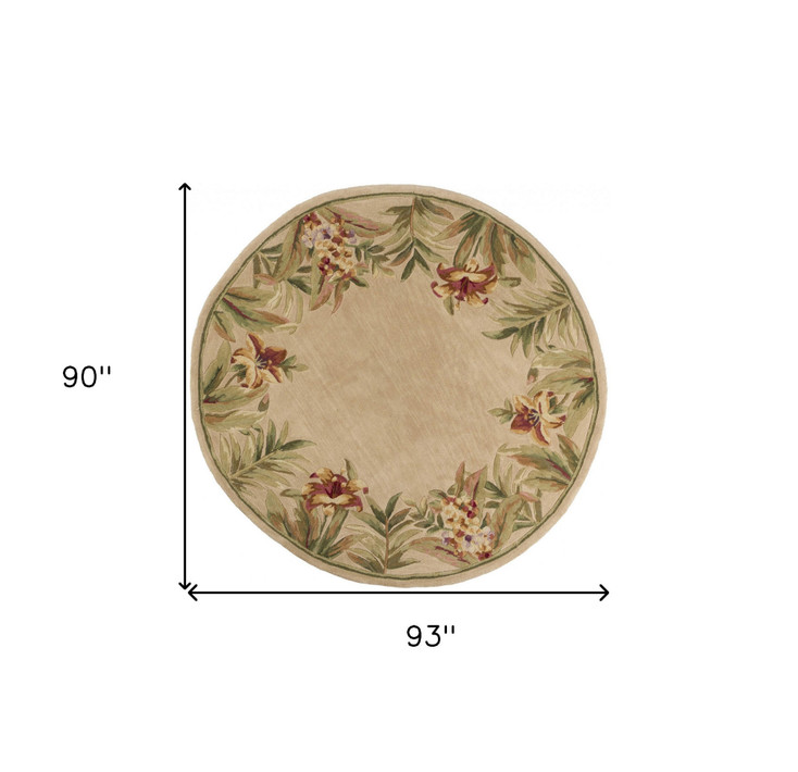8' Ivory Round Wool Tropical Floral Hand Tufted Area Rug